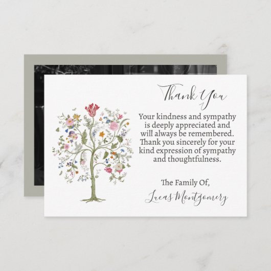 Tree of Life Funeral Foto Danke, Beileid Mitteilungskarte (Vorne/Hinten)