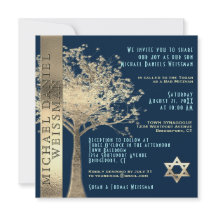 Tree of Life Gold and Navy Blue Bar Mitzvah