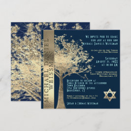 Tree of Life Gold and Navy Blue Bar Mitzvah Einladung