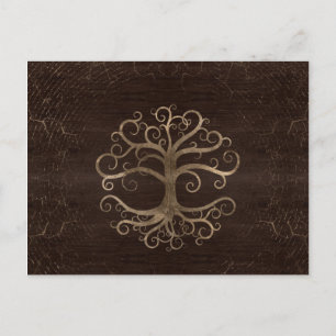 Tree of life Gold on Wooden Textur Feiertagspostkarte