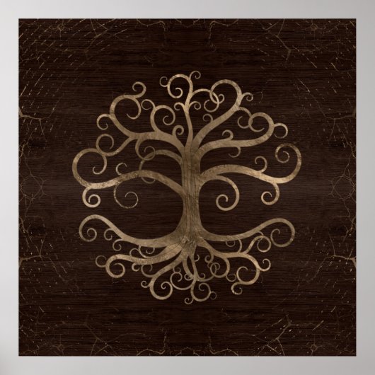 Tree of life Gold on Wooden Textur Poster (Vorne)