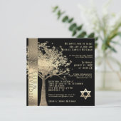 Tree of Life Gold und Black Bar Mitzvah Einladung (Stehend Vorderseite)