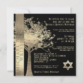 Tree of Life Gold und Black Bar Mitzvah Einladung (Vorderseite)