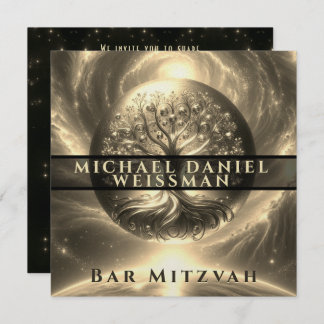 Tree of Life Gold und Black Bar Mitzvah Einladung