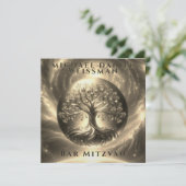 Tree of Life Gold und Black Bar Mitzvah Einladung (Stehend Vorderseite)