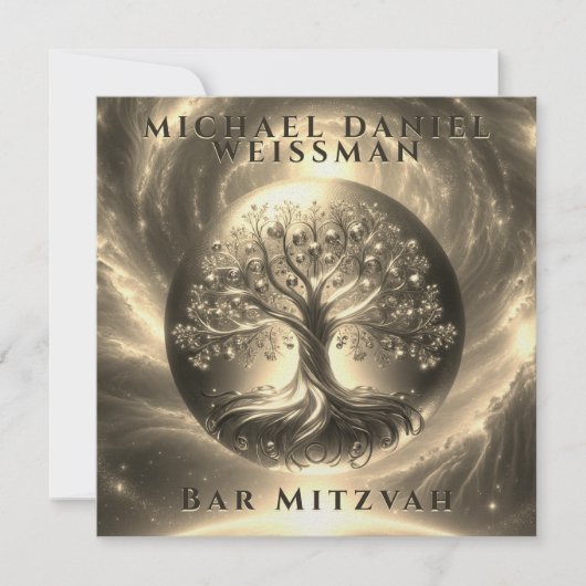 Tree of Life Gold und Black Bar Mitzvah Einladung (Vorderseite)