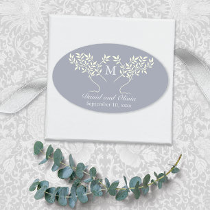 Tree of Life Grey Monogram Wedding Ovaler Aufkleber