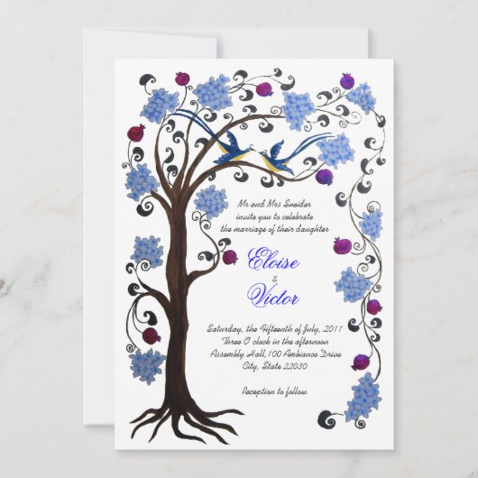 Tree of Life Hochzeit Einladung (v) blau/weiß (Vorderseite)