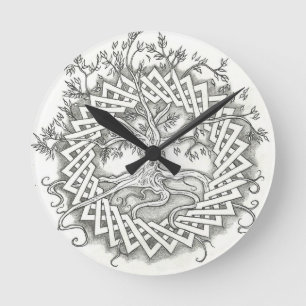 Tree of Life in Celtic Design Runde Wanduhr