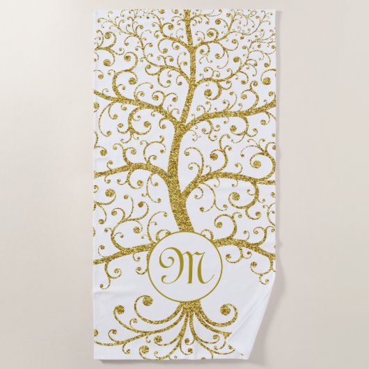 Tree of Life Monogram Gold Luxury Modern Strandtuch (Vorderseite)