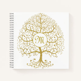 Tree of Life Monogram Modern Gold Luxury Notizblock