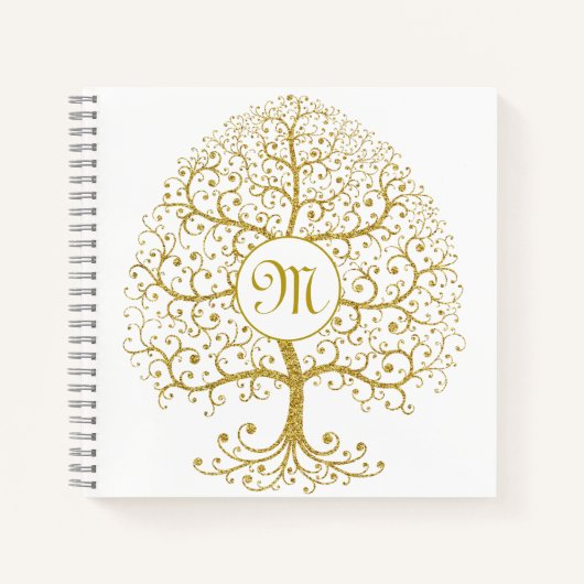 Tree of Life Monogram Modern Gold Luxury Notizblock (Vorderseite)