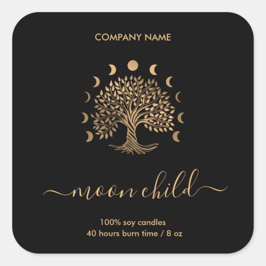 Tree of Life Moon Phases Square Sticker (Vorderseite)