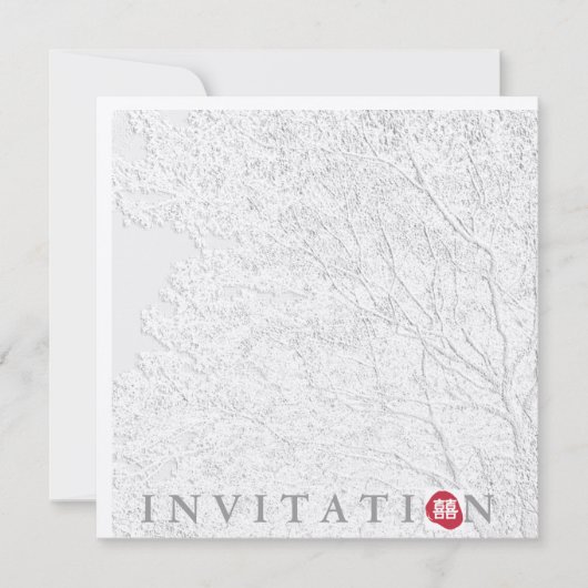 Tree of Life/Oriental Double Happiness Wedding Einladung (Vorderseite)