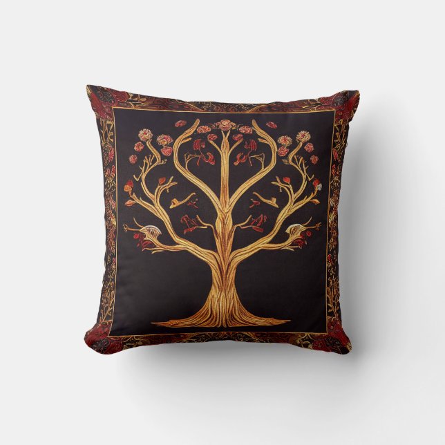 Tree of LIfe Red Gold Black Embroidery by Kedoki Kissen (Vorderseite)