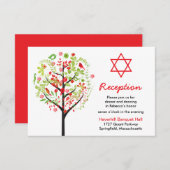 Tree of Life Red Green Bat Mitzvah Empfang Card Begleitkarte (Vorne/Hinten)