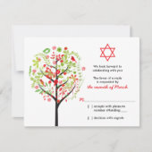 Tree of Life Red Green Bat Mitzvah UAWG Reply Card Einladung (Vorderseite)
