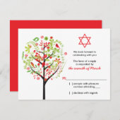 Tree of Life Red Green Bat Mitzvah UAWG Reply Card Einladung (Vorne/Hinten)
