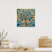 Tree of Life Shattered Glass Mosaic Aqua Blues Poster (Küche)