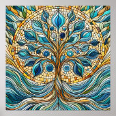Tree of Life Shattered Glass Mosaic Aqua Blues Poster (Vorne)
