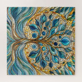 Tree of Life Shattered Glass Mosaic Aqua Blues  Puzzle (Horizontal)