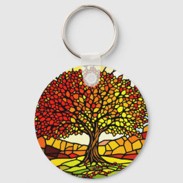 Tree of Life Shattered Glass Mosaic Autumn Colors Schlüsselanhänger
