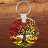 Tree of Life Shattered Glass Mosaic Autumn Colors Schlüsselanhänger (Rückseite)