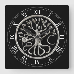 Tree Of Life Square Roman Numerals Clock Quadratische Wanduhr