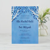 Tree of Life Stars Custom Bat Bar Mitzvah QR Code Einladung (Stehend Vorderseite)