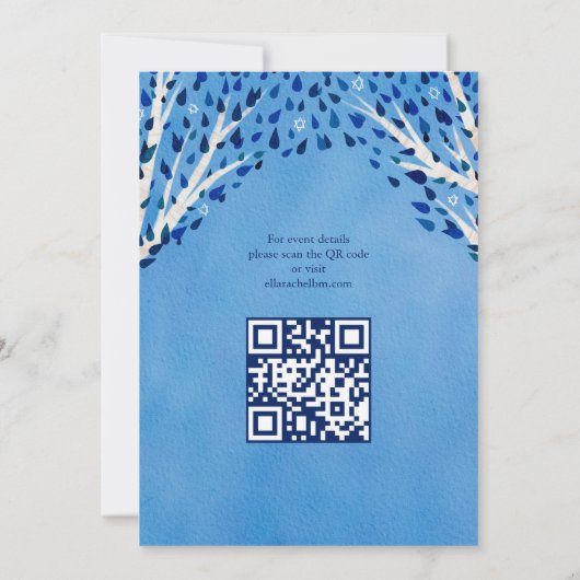 Tree of Life Stars Custom Bat Bar Mitzvah QR Code Einladung (Rückseite)