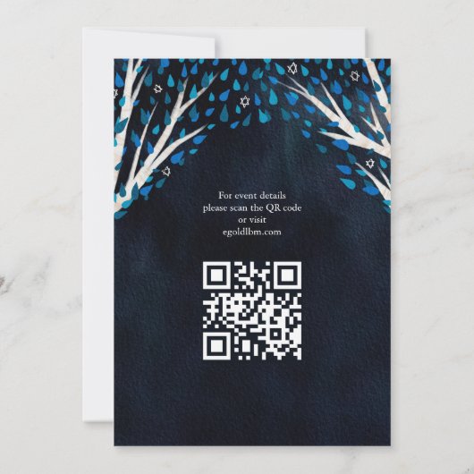 Tree of Life Stars Custom Bat Bar Mitzvah QR Code Einladung (Rückseite)