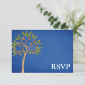 Tree of Life Wirbel Blue Bar Mitzvah UAWG RSVP Karte (Stehend Vorderseite)