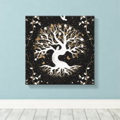 Tree of Life - Yggdrasil - black white and gold Leinwanddruck (Insitu (Holzboden))