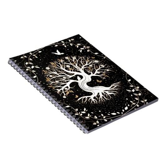 Tree of Life - Yggdrasil - black white and gold Notizblock (Rechte Seite)