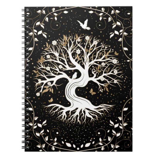 Tree of Life - Yggdrasil - black white and gold Notizblock (Vorderseite)