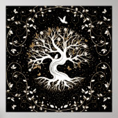 Tree of Life - Yggdrasil - black white and gold Poster (Vorne)