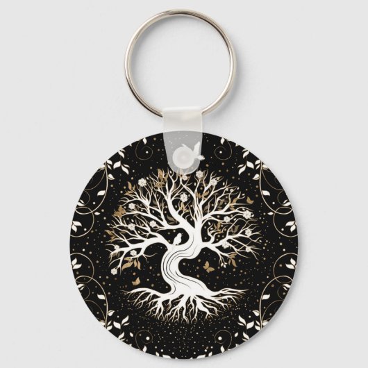Tree of Life - Yggdrasil - black white and gold Schlüsselanhänger (Vorderseite)