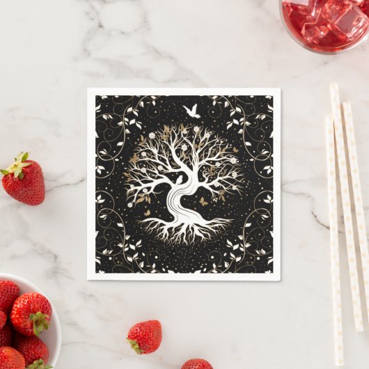 Tree of Life - Yggdrasil - black white and gold Serviette (Beispiel)