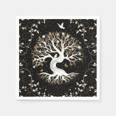 Tree of Life - Yggdrasil - black white and gold Serviette (Vorderseite)