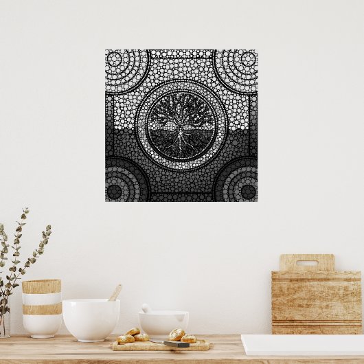 Tree of life - Yggdrasil - Dot Art Grayscale Poster (Küche)