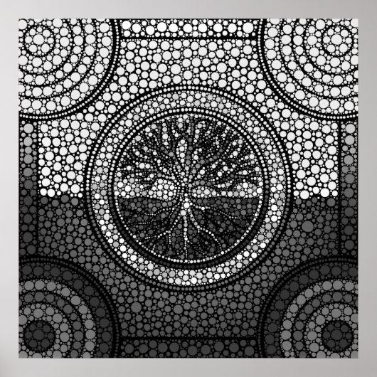 Tree of life - Yggdrasil - Dot Art Grayscale Poster (Vorne)