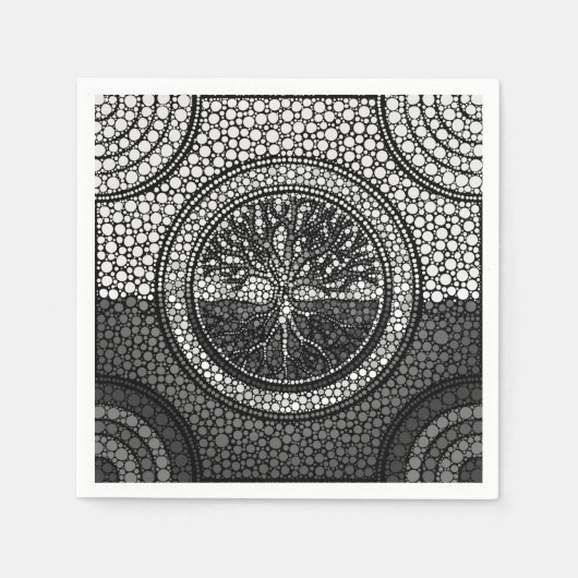 Tree of life - Yggdrasil - Dot Art Grayscale Serviette (Vorderseite)