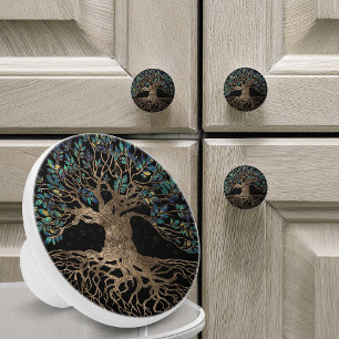 Tree of life - Yggdrasil Golden and Marble ornamen Keramikknauf