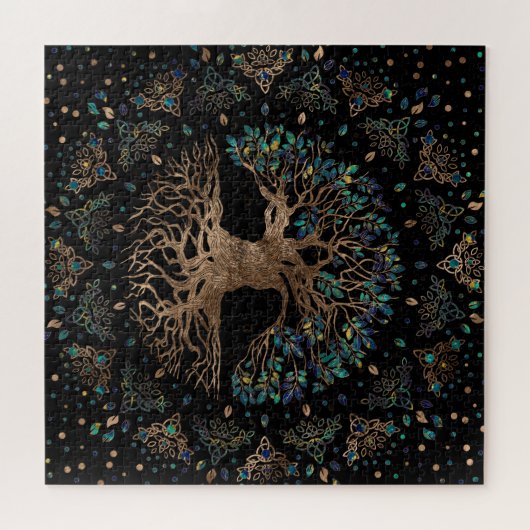 Tree of life - Yggdrasil Golden and Marble ornamen Puzzle (Horizontal)