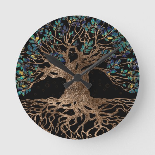 Tree of life - Yggdrasil Golden and Marble ornamen Runde Wanduhr (Vorderseite)
