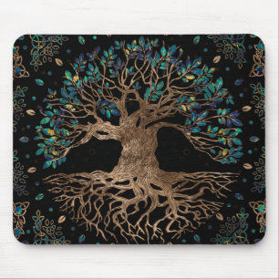 Tree of life -Yggdrasil Golden and Marble ornament Mousepad