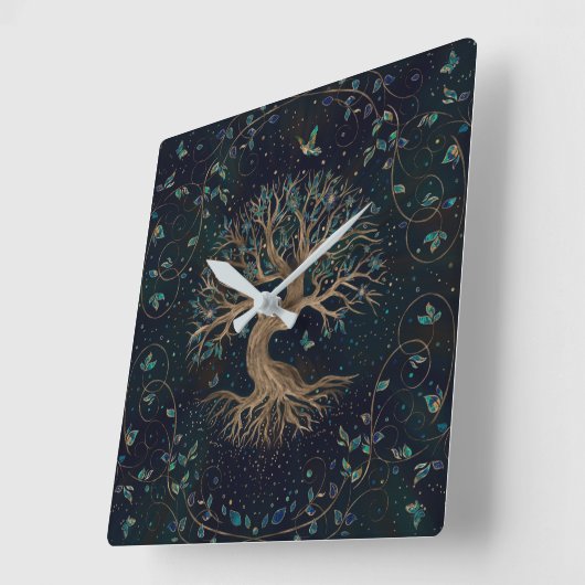 Tree of Life - Yggdrasil Quadratische Wanduhr (Winkel)