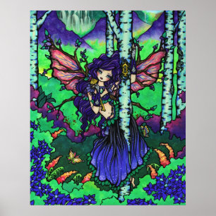 "Tree of Secrets" Fairy Dragon Fantasy Forest Art Poster