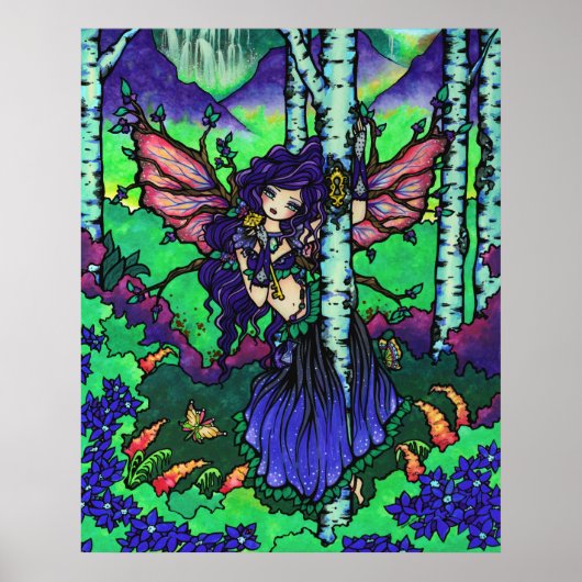 "Tree of Secrets" Fairy Dragon Fantasy Forest Art Poster (Vorne)
