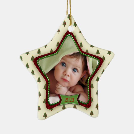 Tree Pattern Baby's First Christmas 2023 Star Keramik Ornament (Rechts)